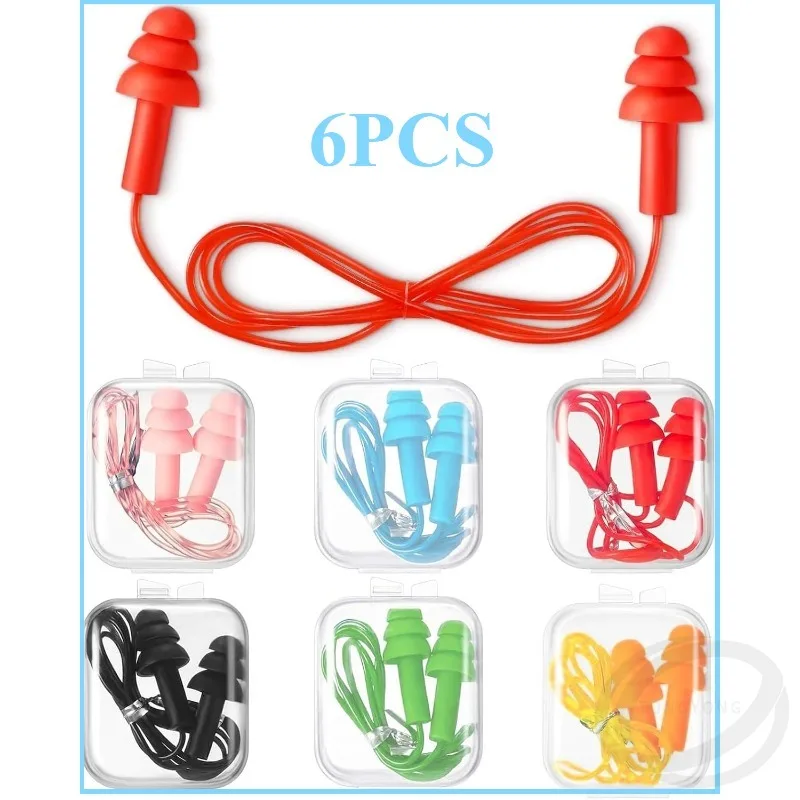 

6 пар мягких противошумных беруш с веревкой, водонепроницаемые беруши для плавания для детей и взрослых, многоразовые беруши