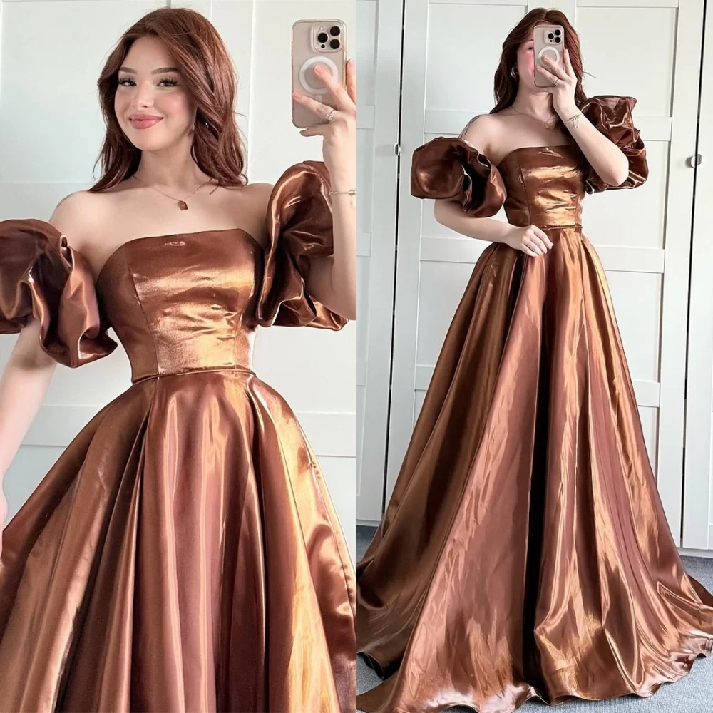 

Customized Classic audurn Satin Evening Dresses Temperament Strapless Celebrity Gowns High Quality Special Occasion Gowns