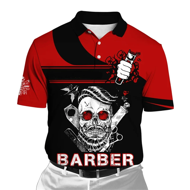 مهنة الحلاق قميص بولو قصير الأكمام 3D مطبوعة فضفاضة مريحة تصفيف الشعر موحدة الأزياء الإبداعية شخصية الملابس #4