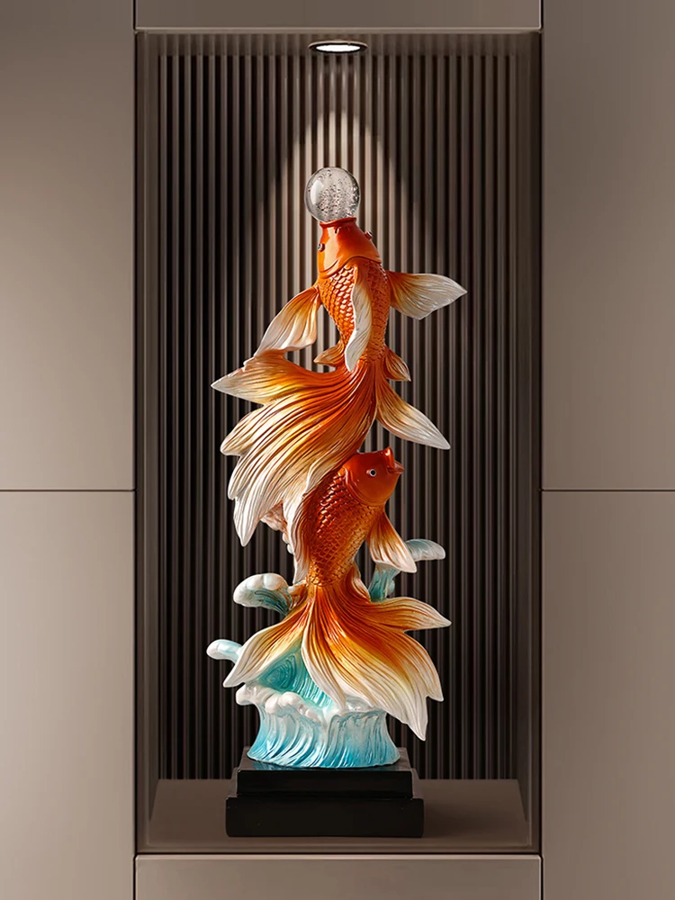 Home Decor Every Year,There Fish Ornaments Entrance,Sculpture Lucky Fishs,Living Room,TV Cabinet,Wine Cabinets,Decoration Gifts
