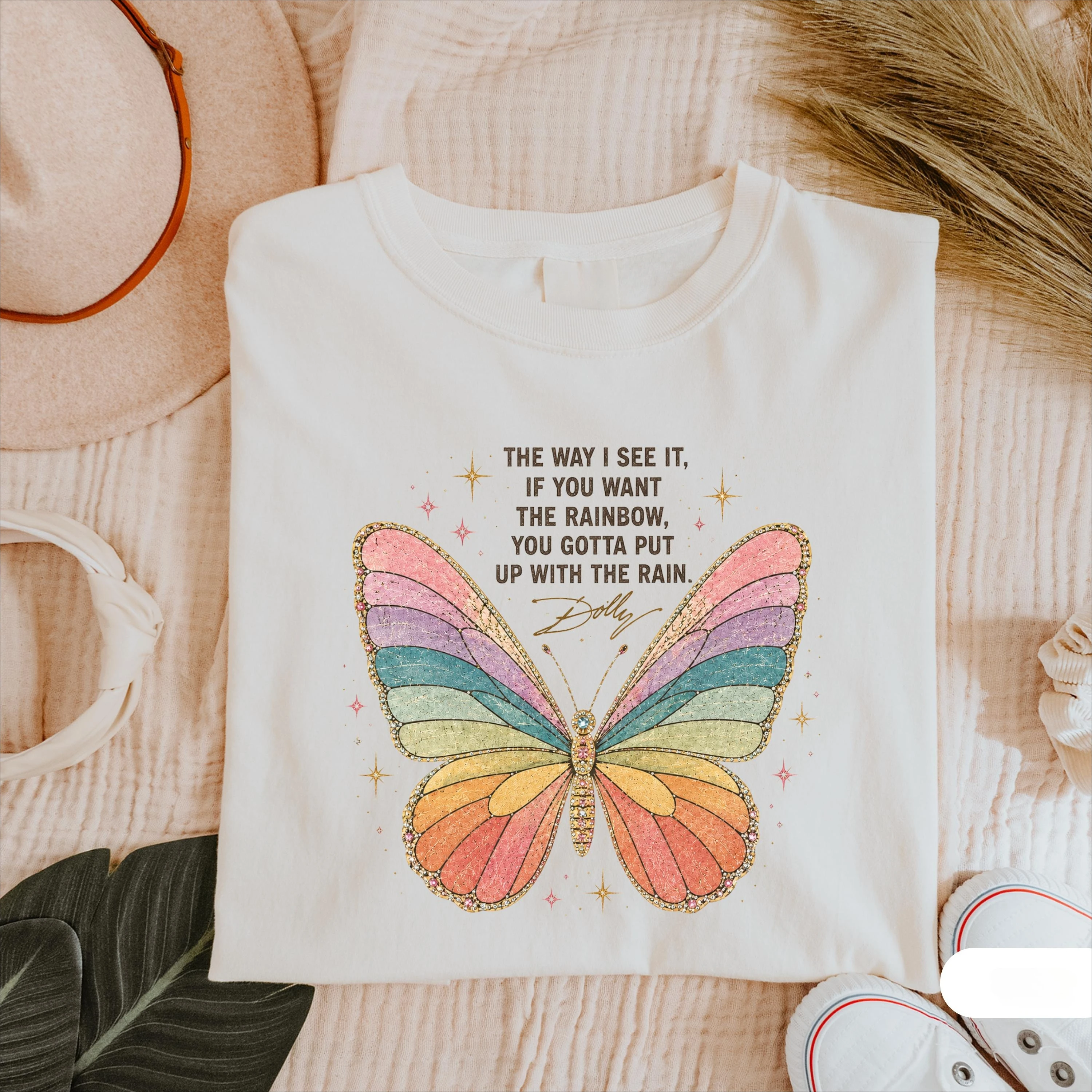 Inspirational Quote Dolly T-shirt Women Country Music Lover Gift Butterfly Vintage Classic Country Queen Cotton Tshirt Gift