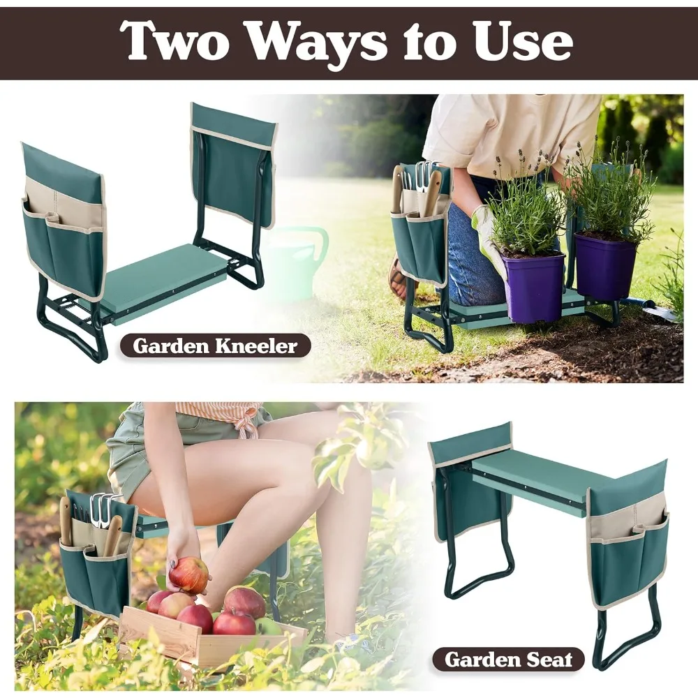 مقعد ومقعد للحديقة قابل للطي 2 في 1 مع جيوب للأدوات - مقعد مريح للبستنة للنساء وكبار السن والهدايا #4