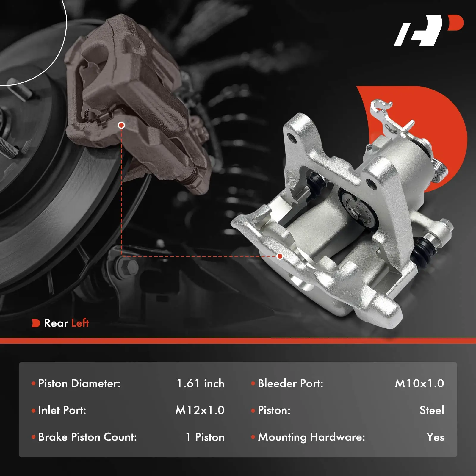 A-Premium Rear Left Brake Caliper with Bracket & 1 Piston for Audi TT Quattro 2012-2015 TTS Quattro 2009-2015 TT RS Quattro