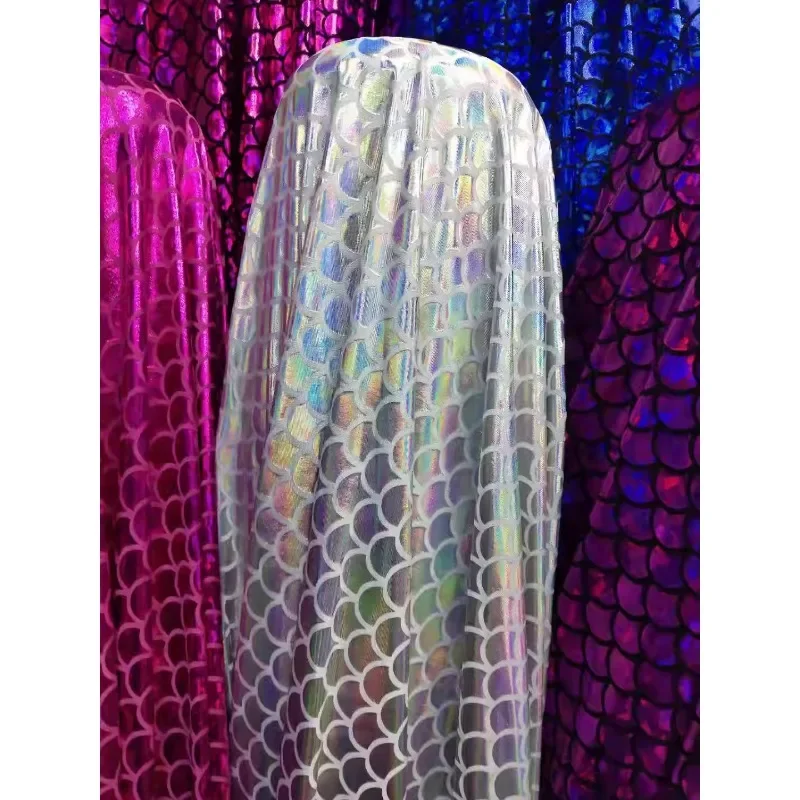 Fish Scale Elastic Bronzing Fabric By The Meter for Stage Costume Skirts Pants Decorative Diy Sewing Soft Shiny Cloth Rainbow