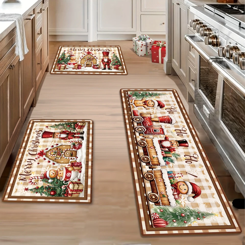 1/2/3 pièces, tapis décoratif de Noël sur le thème de la maison en pain d'épices, motif de canne de bonbon, tapis pour la maison, le sol, la salle à manger, le couloir, la cuisine.