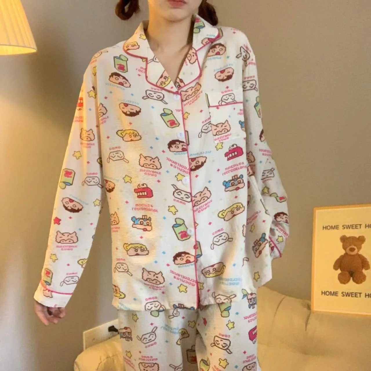 New Women\'s Long-sleeved Pajamas Home Wear Ms. Bubble Cotton Cartoon Bear Girl Sweet Leisure Foreign Trade Cross-border Suit Ms.