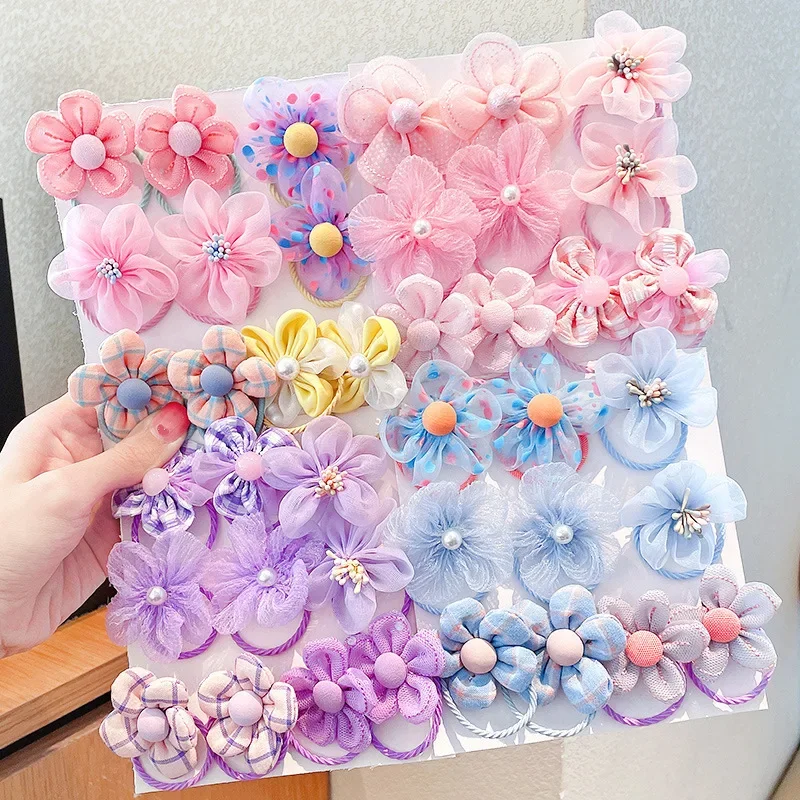 

10Pcs Childrens mesh flower hair loop with good elasticity, baby tie headband, princess headwear, cute girl elastic band Comb