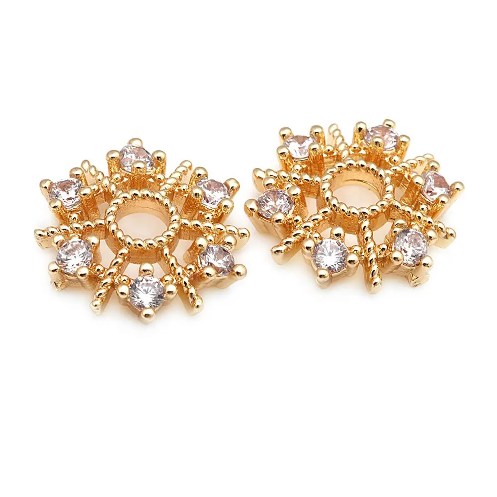 18K Gold Color Brass and Zircon Flower Beads Caps High Quality Jewelry Making Supplies Necklace Earrings Accessories for Women