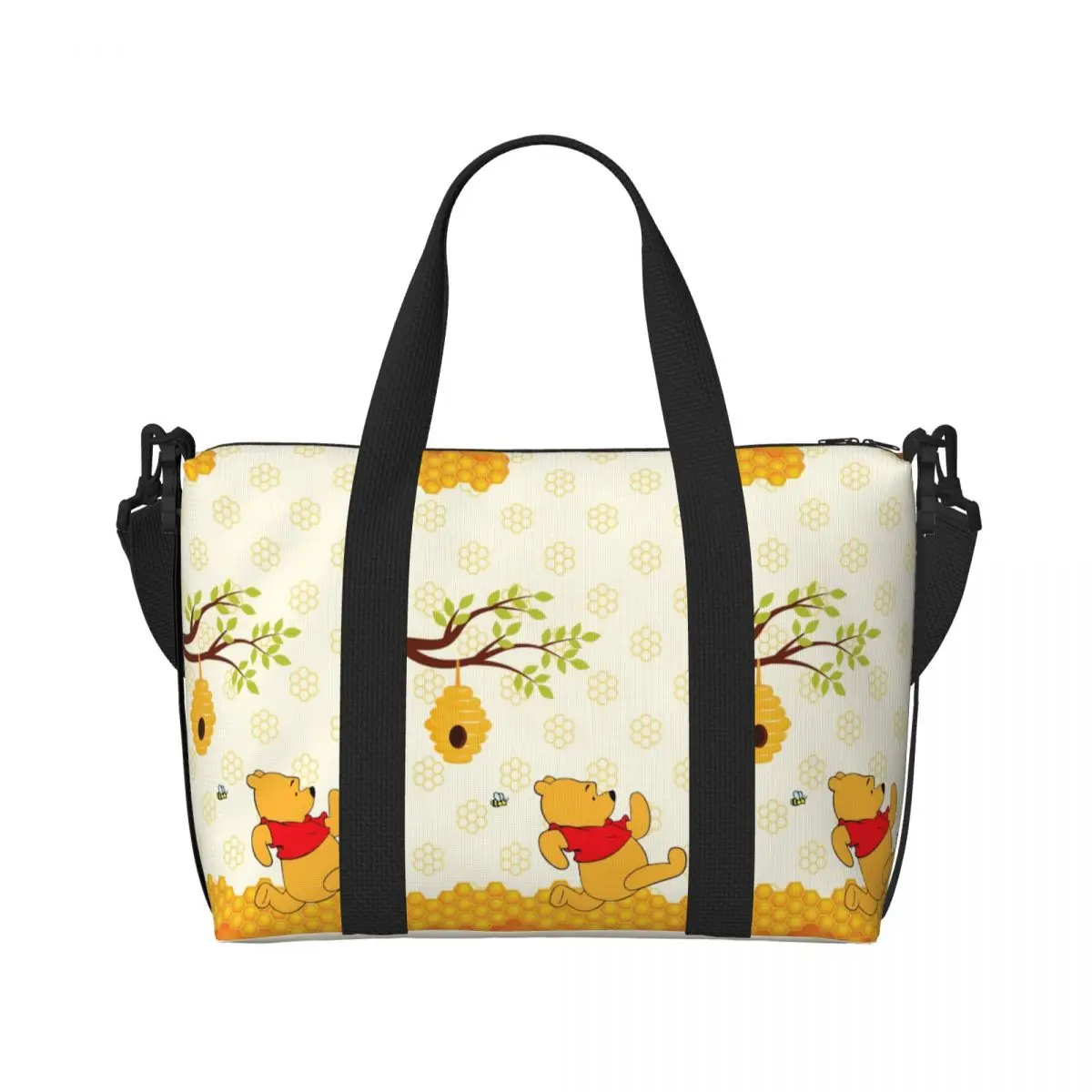 Custom Winnie Pooh Bear Cartoon Tote Bag Women Large Capacity Beach Gym Shoulder Travel Bag