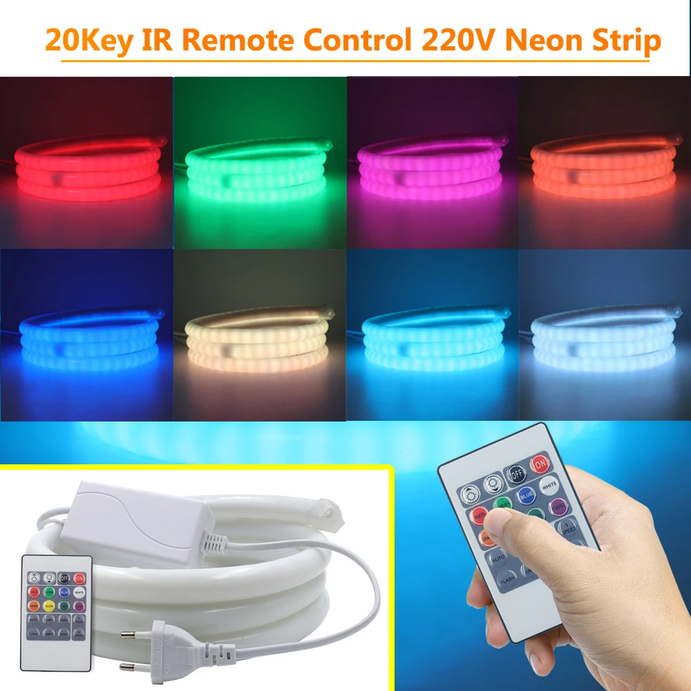 220V Round Neon LED Strip 360 Degree Light EU Plug 72LEDs/m 5050 RGB Flexible Neon Light IP67 Waterproof Outdoor Lamp for Garden