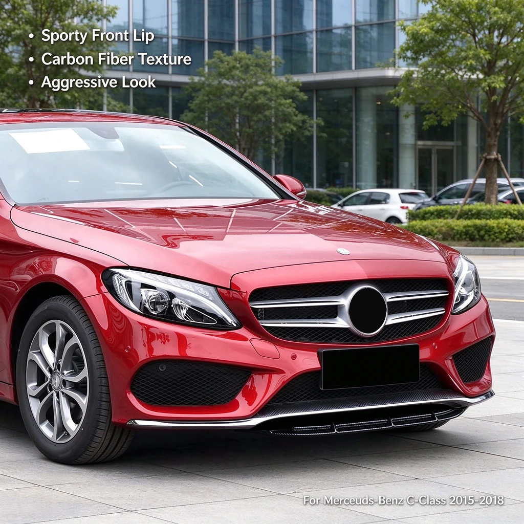 For Mercedes Benz C-Class W205 C180 C200 C300 2015-2018 Decoratio Car Front Bumper Splitter Lip Body Kit Spoiler Chin Plate ABS