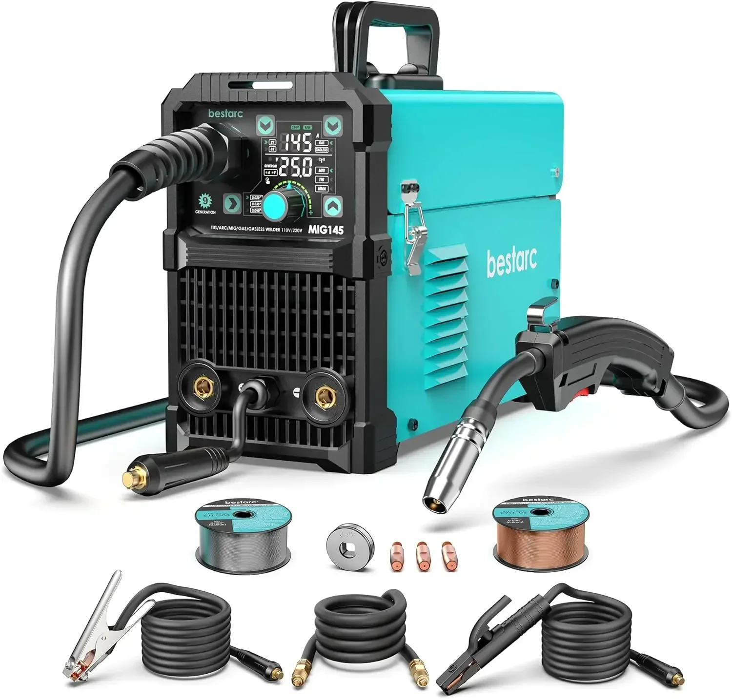 

MIG Welder, 145Amps MIG145 Gas Gasless Flux Core MIG Welder/Lift TIG/Stick 3 in 1 Synergic MIG Welding Machine