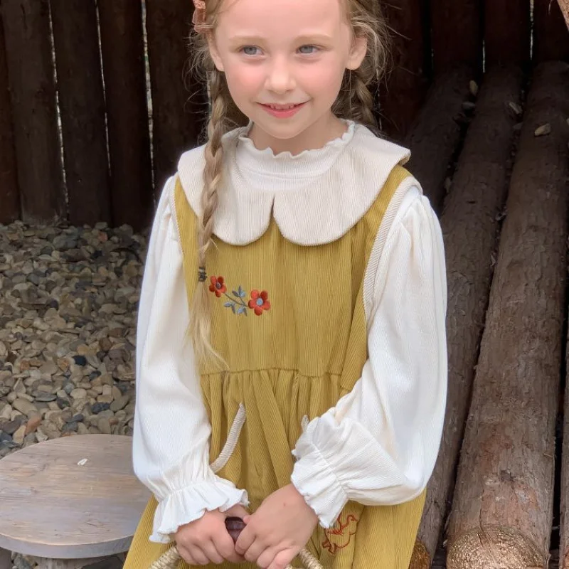 

Korean Children's Clothing Spring Style Girls Doll Collar Embroidered Sleeveless Dress Children's Fashionable Vest Dress