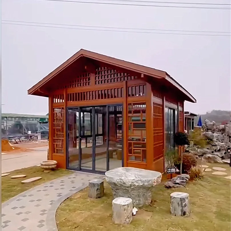 Villa de jardin antique d'extérieur, salon de thé, conservateur en bois, maison mobile simple en bois, pavillon de cour chinoise, maison japonaise