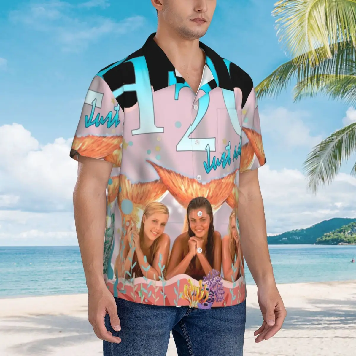 

H2O Just Add Water Premium Hawaiian Shirts Funny Men Short Sleeve Shirt for Summer Beach Men's Lapel Tops