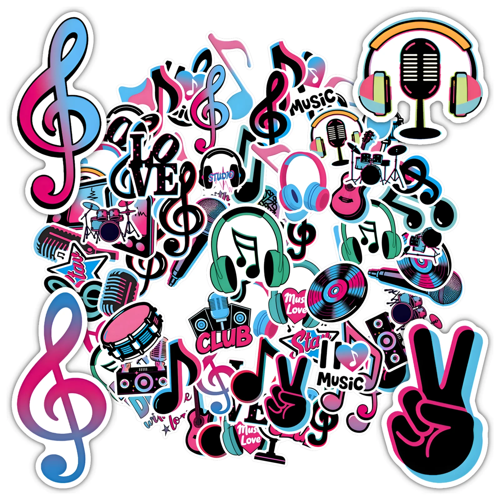 

35 шт.-50 шт. неоновые наклейки «Гармония», мультяшные инструменты, наклейки для музыкальных инструментов, ПВХ наклейка для гитары, сделай сам, скейтборд, ноутбук