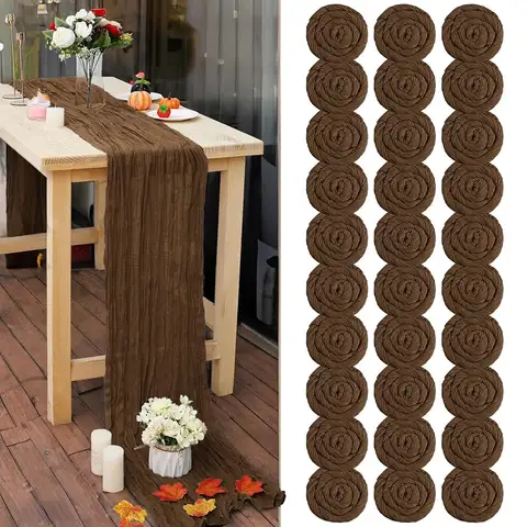30 Pcs Brown 10FT Cheesecloth Table Runner 23"x120" Romantic Cheese Cloth Table Runner Boho Gauze Table Runners Rustic Sheer