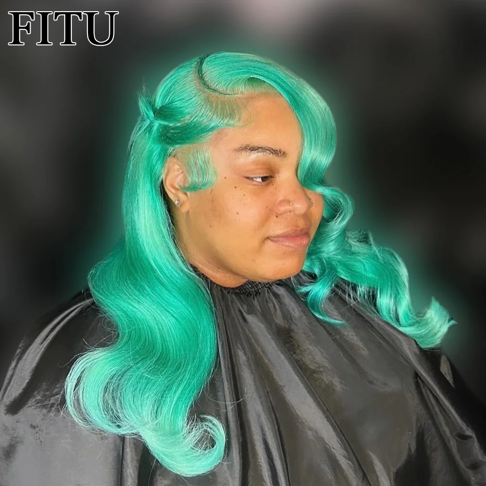 

FITU Green Transparent 13x6 13x4 Lace Frontal Human Hair Wig 613 Colored Plucked With Baby Hair 5x5 Lace Closure Wig