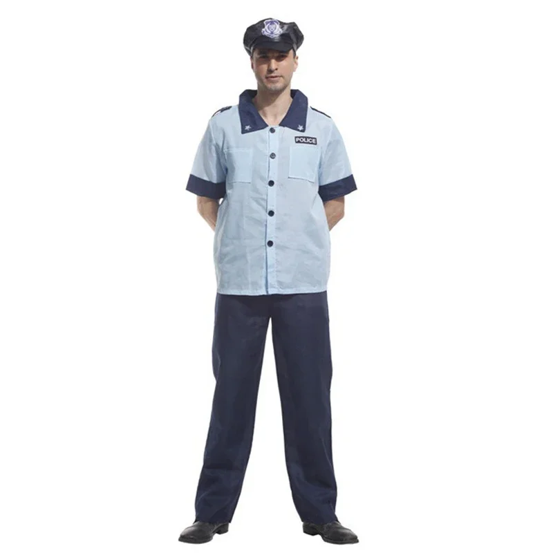 Adult Men Police Costumes Uniform Cosplays Carnival Purim Parade Stage Show Masquerade Clothing