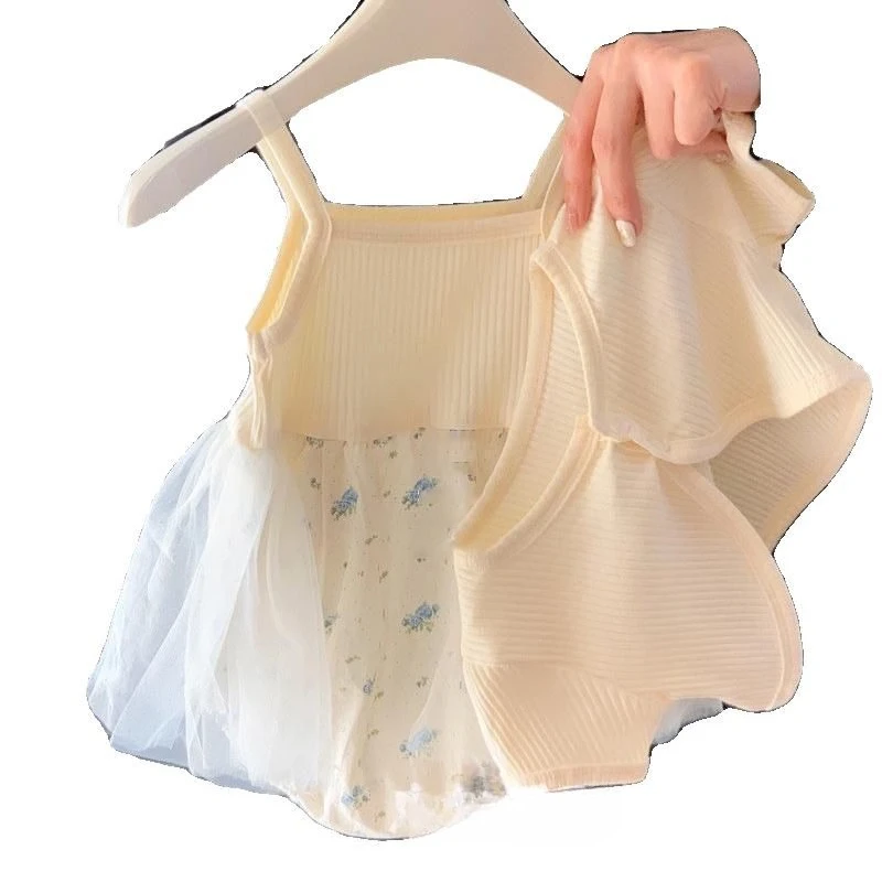 

Baby girl onesie summer baby foreign cute little princess super fairy mesh yarn suspender fart skirt short sleeve set
