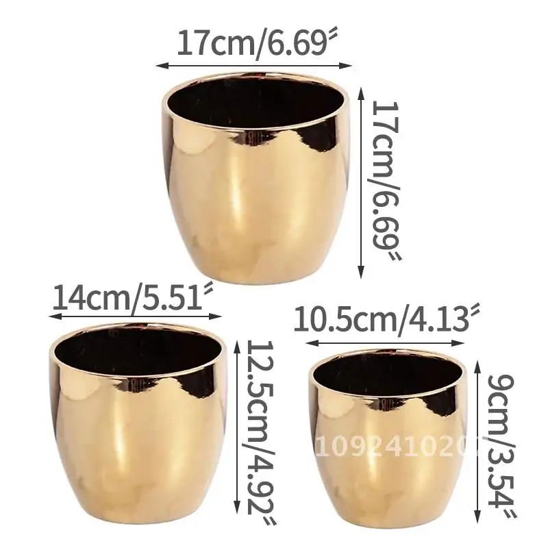 European Gold Plated Ceramic Flower Pot Modern Side Green Container Desktop Dill Basin Home Ornaments Gardening