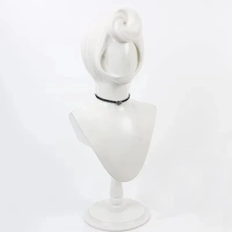 Rosie Hazbin Cosplay Blanco Corto Bob Disfraz de Halloween Pelucas de juego de rol Pelo sintético resistente al calor + Peluca gratis Capc; 3.k'6;d.a;