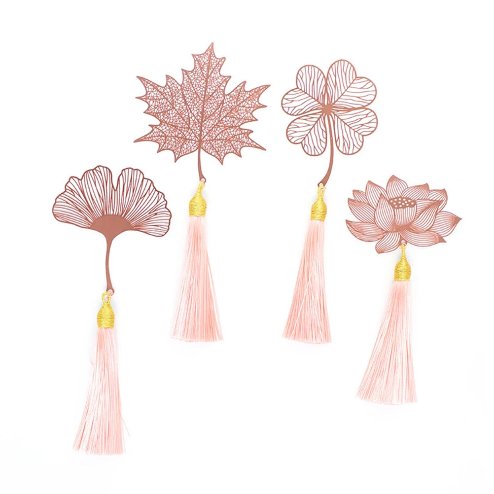 

2pcs Metal Bookmarks Hollow Leaf Shaped Tassel Gifts Practical Creative Design For Readers Students Graduates Book Gifts