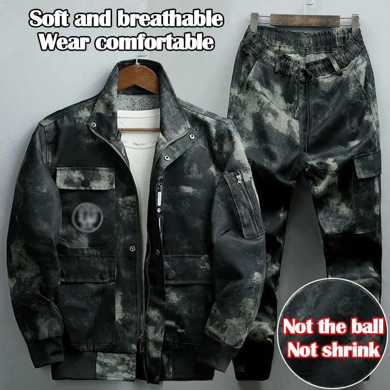 Men's Spring and Autumn Labor Insurance Work Clothes Suits Breathable Wear-resistant Electric Welding Tooling Camouflage Suits