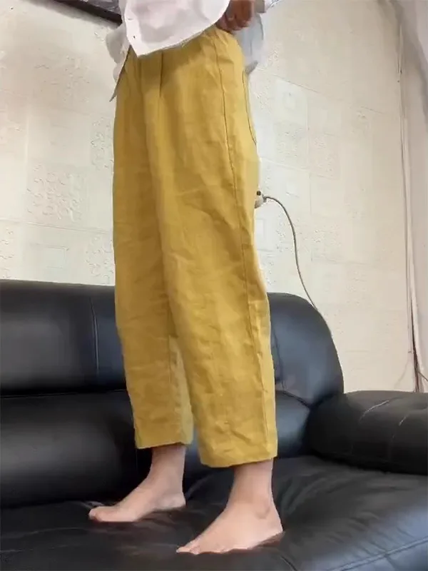 

Женские летние тонкие повседневные прямые брюки с высокой талией, широкими штанинами, из льняной ткани, с карманами, длина 7/8