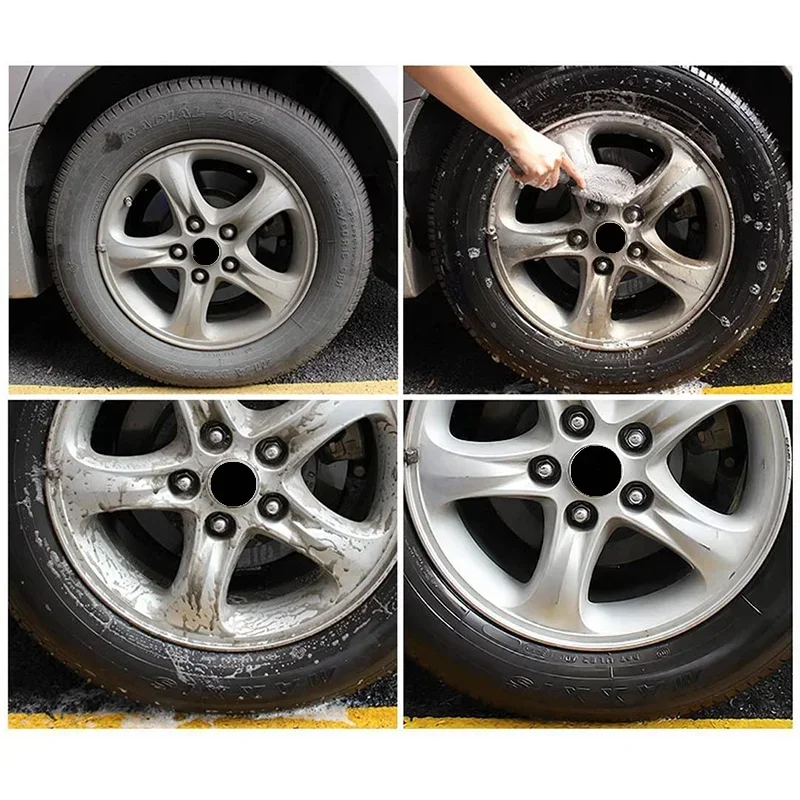 Portable Car Wheel & Tire Bezel Cleaning Tool Powerful Stain Remover Steel Rim Durable Non-Linting Anti-skid Handle Auto Parts