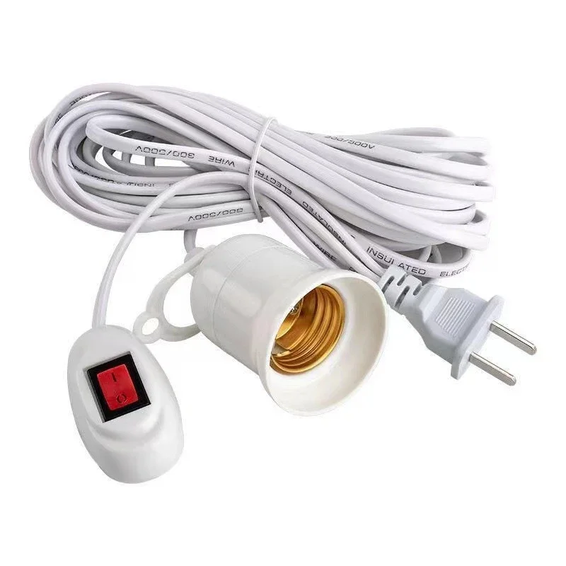 3/5/8/10m Lamp Bases Universal With Switch Led Bulb Socket Adapter E27 Screw Lamp Holder Accessories Tools Two Plugs Suspension