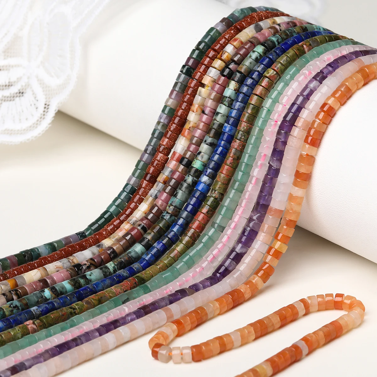 4*2mm Naturstein-Flachperlen aus Quarz, Jaspis und Achat, lose Spacer-Heishi-Perlen für die Schmuckherstellung, DIY-Armband, Halskette, 15" – Detail 5