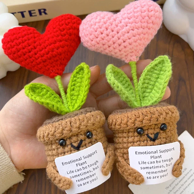 Emotional Support Positive Energy Heart Flowers Hand-woven Dolls Potato Hug Pocket Knitting Potato Doll Birthday Gift Desk Decor