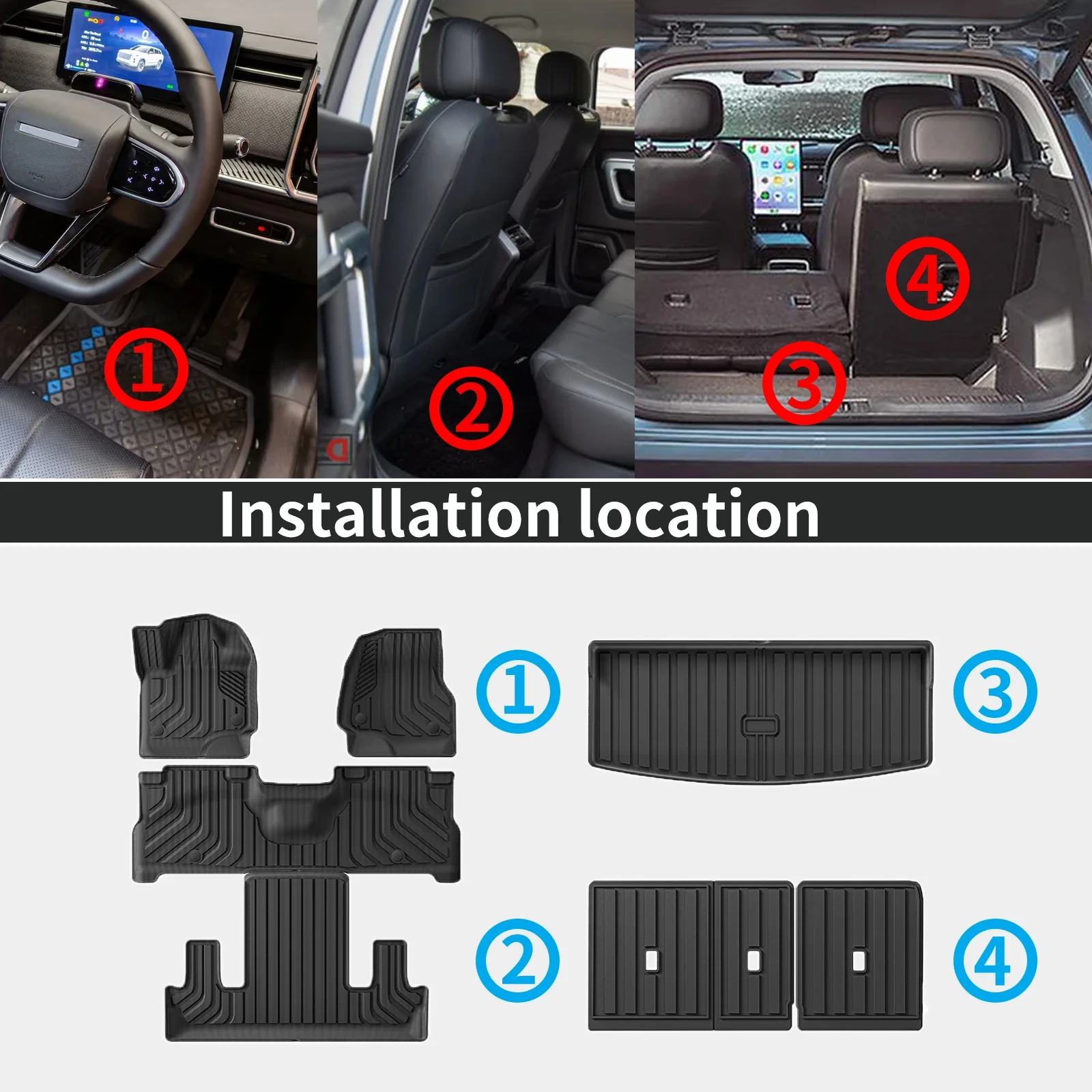 for Ford Expedition Max/Lincoln Navigator L 7 Seat  (North American fuel) LHD 2018-2025 3D TPE Car Floor & Trunk Mats view 2