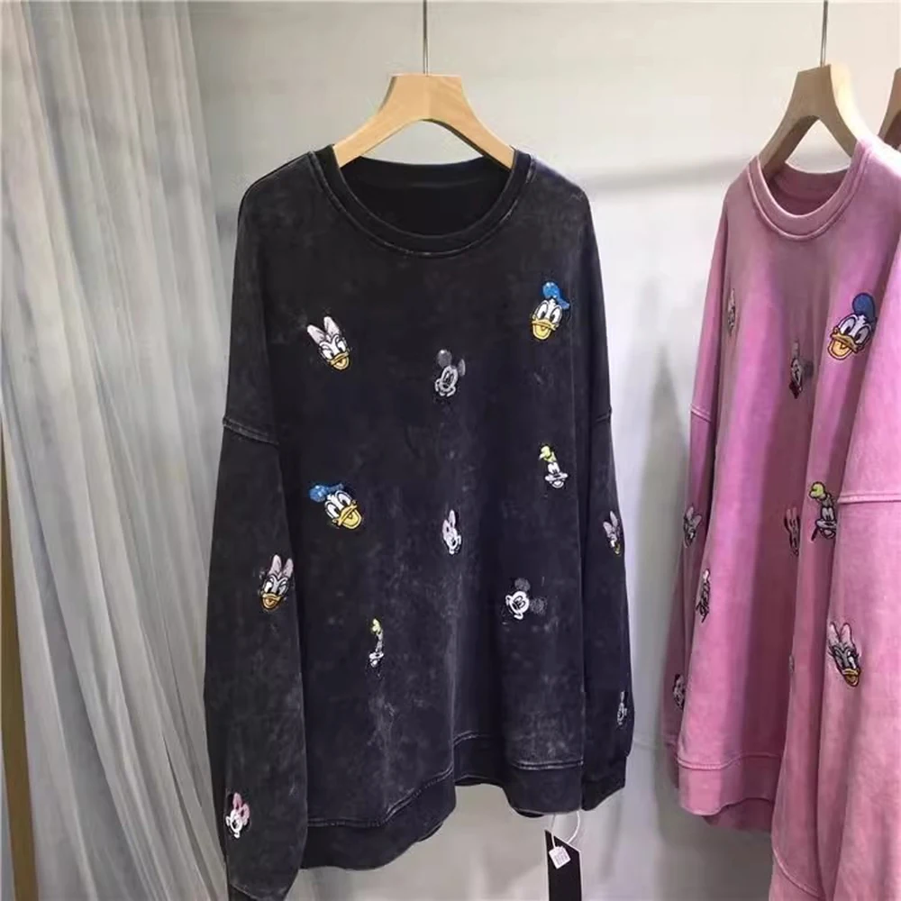 Plus Size Pullovers Early Spring New Fashion High Quality Cartoon Embroidery Squined Loose Casual For Women O-Neck SweatShirts