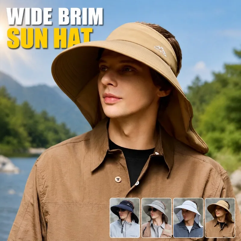 Wide Brim Open‑Top Sun Hat for Men Women Outdoor Quick‑Dry Breathable Ponytail‑Friendly Summer Fisherman Headwear Lightweight