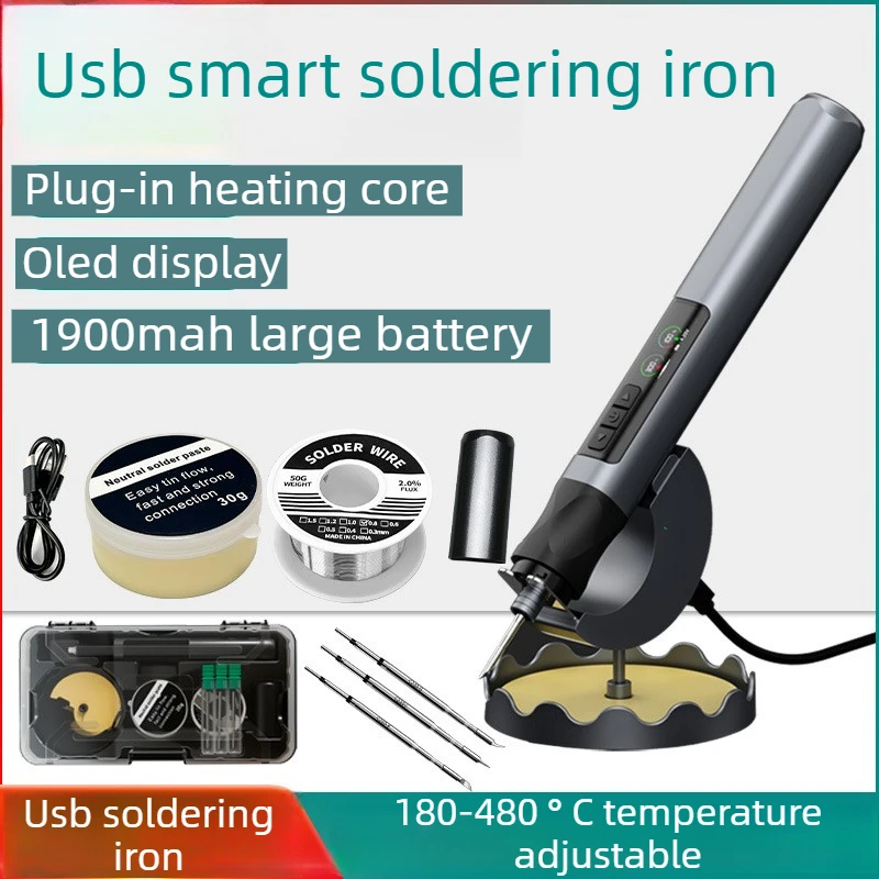 USB Wireless Soldering Iron Kit OLED Digital Display Electric Soldering Iron Heater Repair Rechargeable Welding Tools Portable