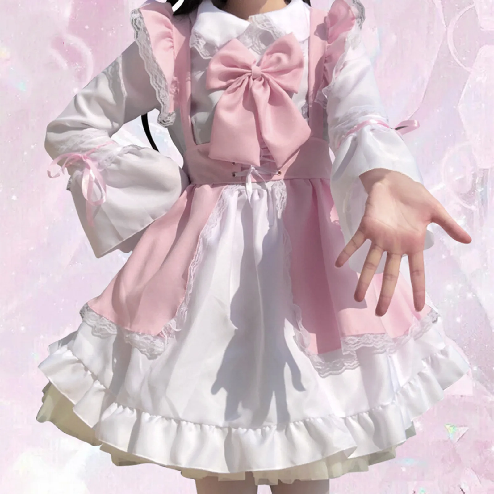 Women Maid Outfit Unisex Pink Lolita Dress Anime Long Dress Princess Dress Apron Cosplay Costume Women Japanese Section Anime