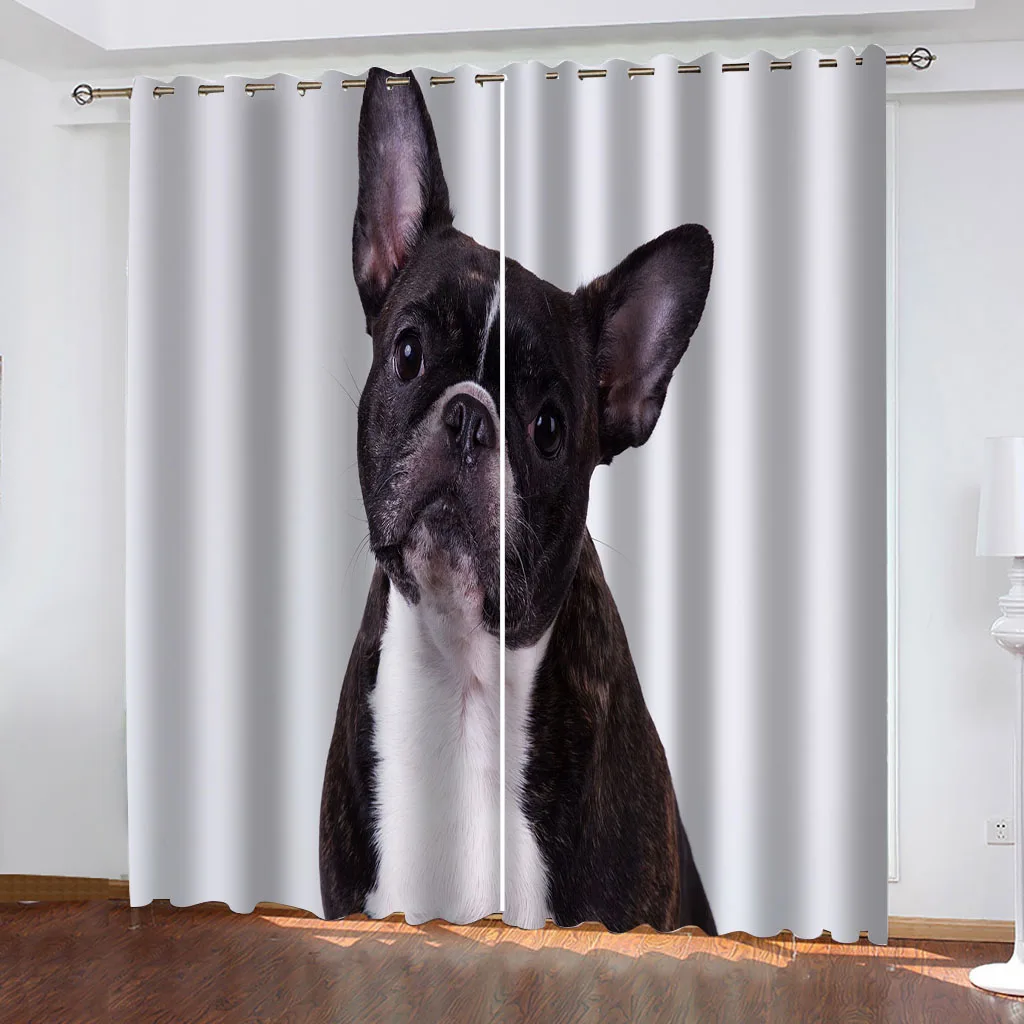 HUANZHUANG Short Curtains Animal Dog Prints Drapes Shading Bedroom Winodw Curtains Set For Living Room 2 Pieces Free Shiping