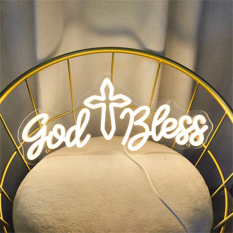 God Bless Neon Signs LED Neon Light For Baptism Party Bedroom Children's Birthday Gifts Room Wall Decoration light