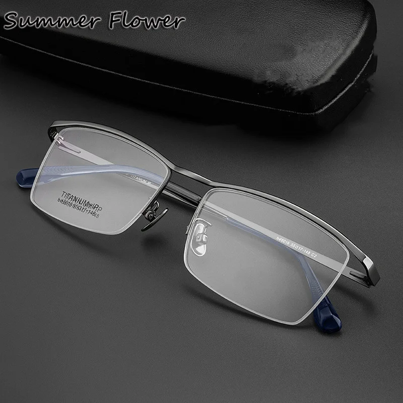140mm Pure Titanium Glasses Frame Men Fashion Wide Male Optical Spectacle Light Semi Rim Gentlemen High End Prescription Glasses
