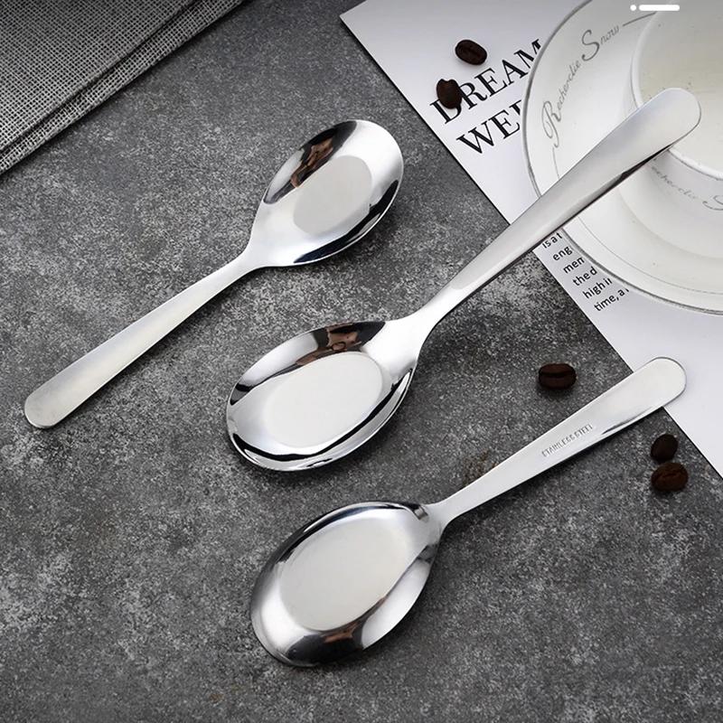 17cm Stainless Steel Flatware Spoon Flat Flatware Spoon Portable Long Handle Soup Spoon Hotel Home Soup Spoon A6