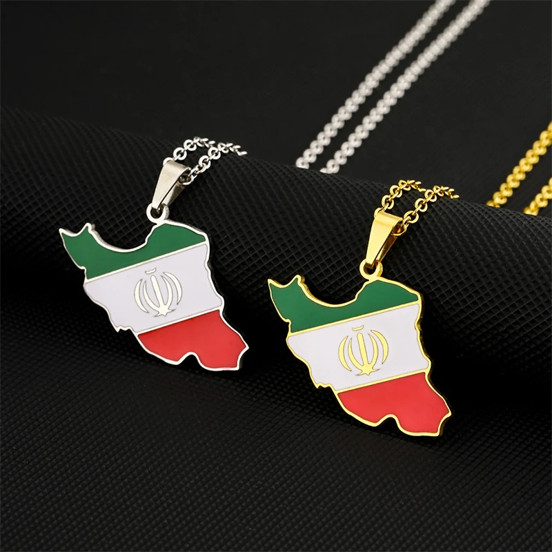 Trendy Iran Map Flag Keychain for Men Women Stainless Steel Pendant Key Chain Gold Color Enamel Iranian Amulet Accessory Gifts