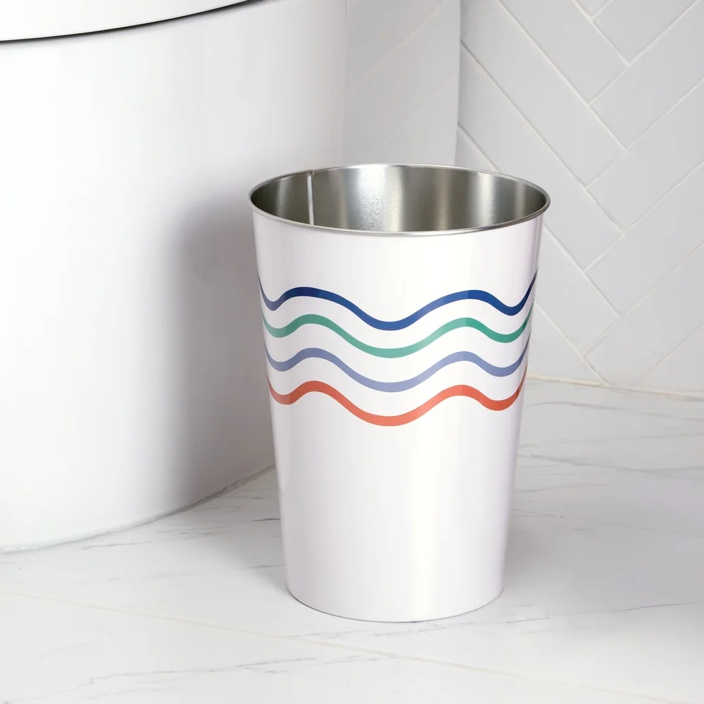 سلة مهملات معدنية مموجة، سلة مهملات مزخرفة، وظيفية للحمام وغرفة النوم، للاستخدام الداخلي، سلة مهملات مفتوحة متعددة الألوان سعة 1.8 جالون #3