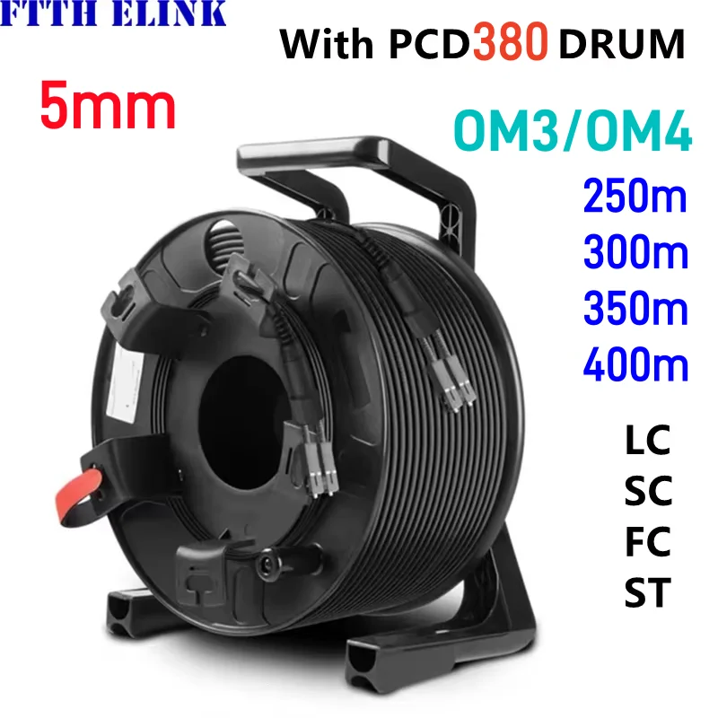 装甲光ファイバーパッチコード 2芯 OM3 TPU 250m 300m 400m PCD380ドラム 2C SC LC FC ST マルチモード光ファイバージャンパー 屋外用 2芯