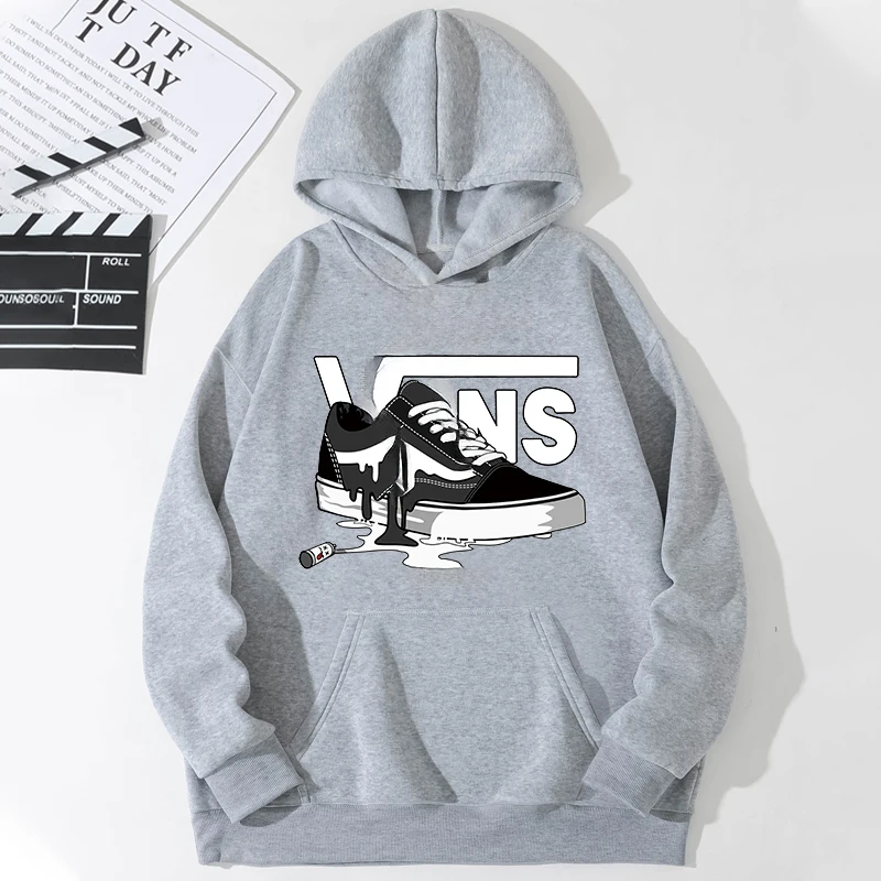 Sudadera con capucha deportiva de manga larga para hombre y mujer, jerséis informales de cuello redondo, ropa de calle de algodón puro con estampado de Vans