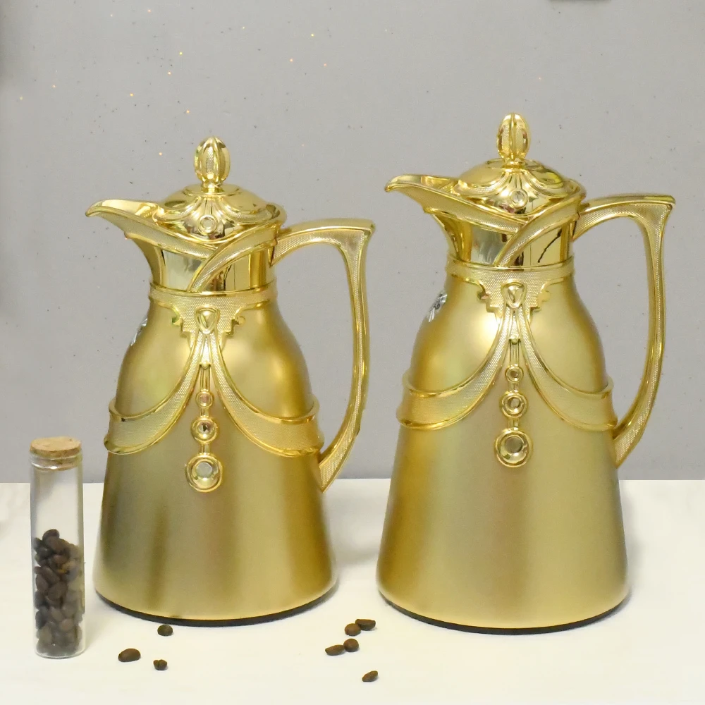 High quality 1L + 0.7L stainless steel glass liner double wall thermos Arabian thermos tea coffee pot sea