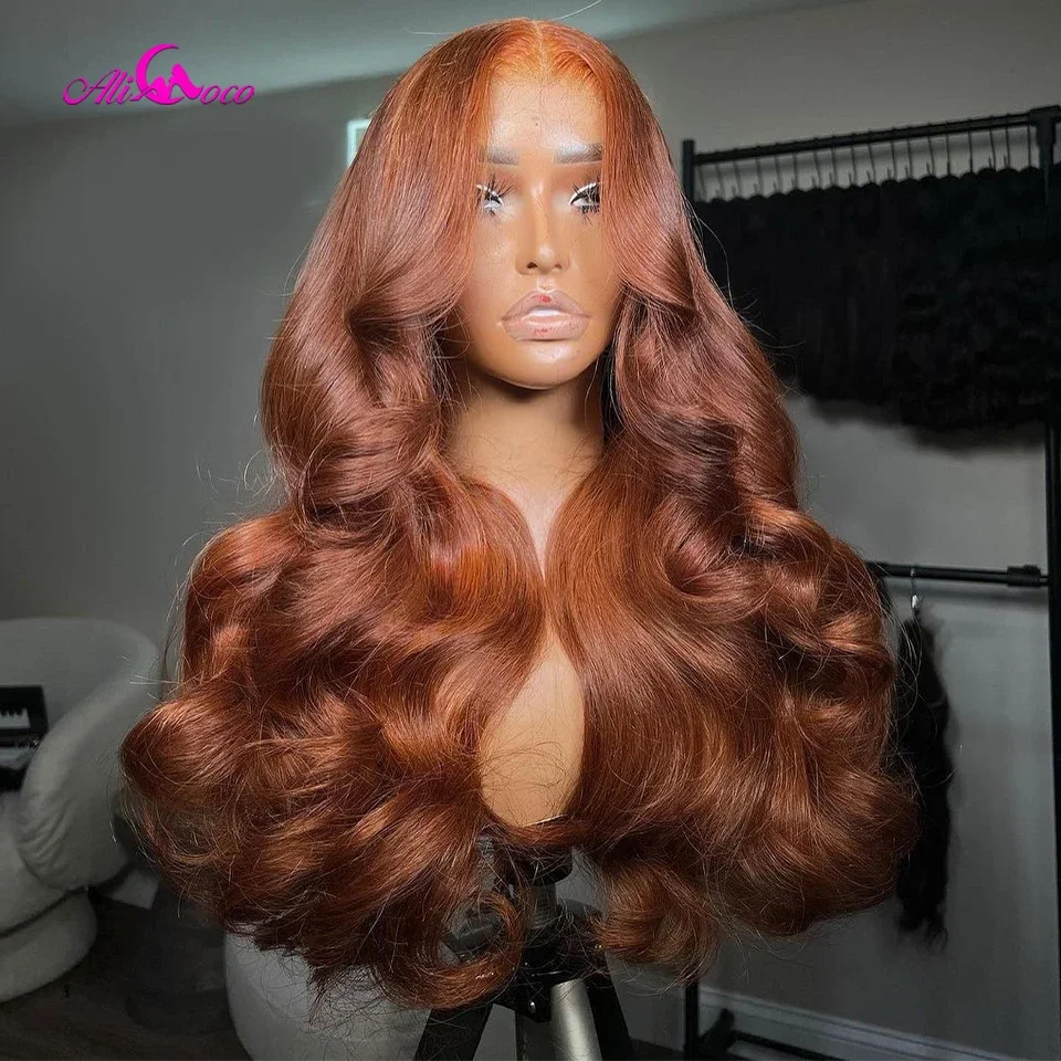 

Ginger Orange Colored Body Wave Pre-Plucked Transparent Lace Frontal Human Hair Wig 13x4 Lace Front Wig For Woman 180 Density