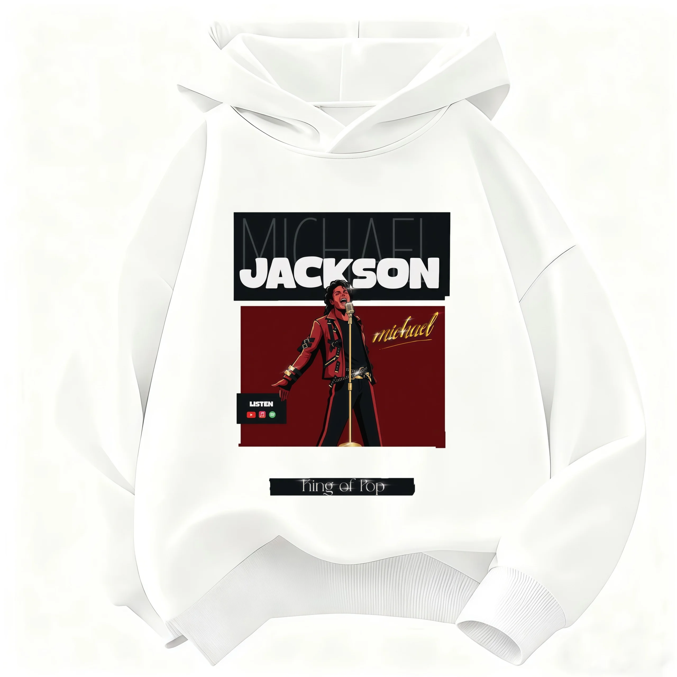 Kids Clothes Children's Warm Hoodie Autumn/Winter 2026 Michael Jackson Print Unisex Hooded Sweatshirt Retro Pop Icon Graphic Top