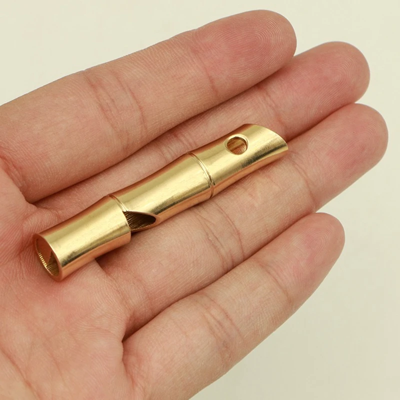 Brass Bamboo Whistle Pure Copper Metal Whistle Outdoor Survival EDC Whistle Stall Artifact Pendant Decoration Survivalist Gear